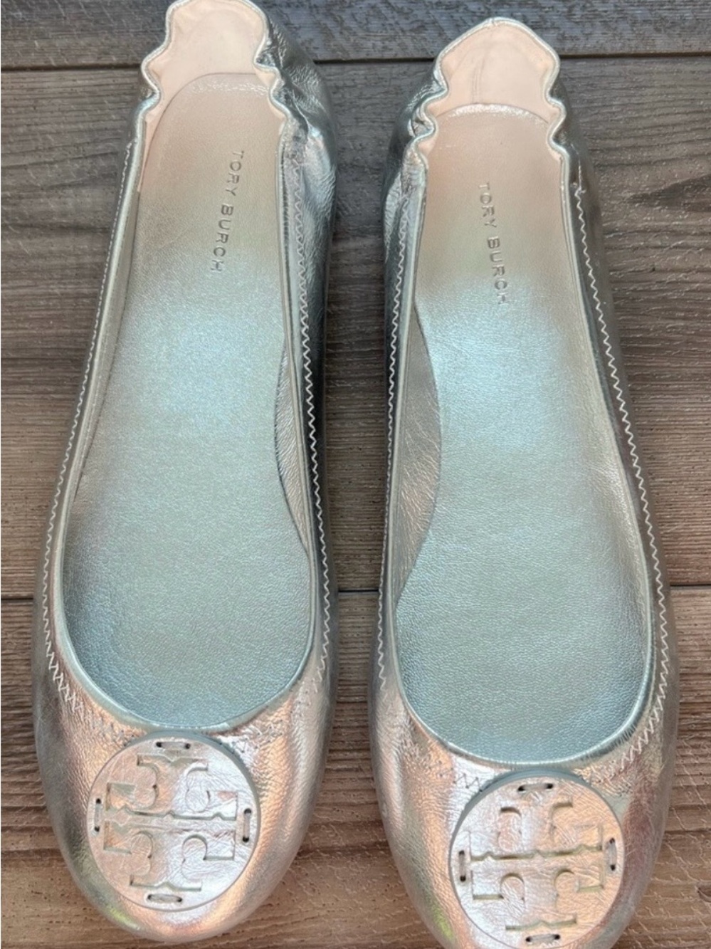 Tory Burch Metallic Silver Ballet Flats